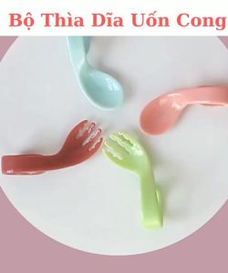 Bộ muỗng nĩa tập ăn Misuta tay cầm cong dành cho trẻ em đồ dùng ăn dặm cho bé DD345