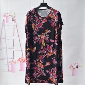 Middle-Aged and Elderly Women Summer Modal Nightdress plus Sizes Loose Plus Size Dress Fat Mother Covering Meat with Shoulder Sleeve Skirt