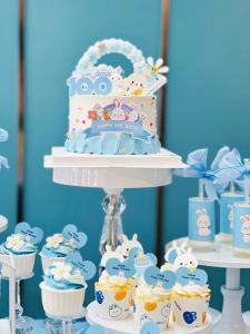 Blue Rabbit Baby Birthday Cake Decoration Plugin Push Push Joy Sticker Pudding Bottle Stick Tag Festival Decorations Supplies