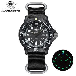 ADDIESDIVE Fashion Mens Analog Watch 50m Waterproof Luminous Tube Nylon Sports Men Military Wristwatches Quartz Watch for Men