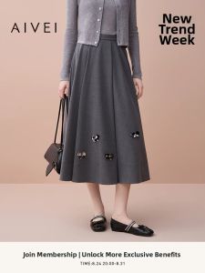 AIVEI | Autumn French Elegance High Waist Long A-Line Skirt