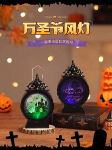 Đèn LED Halloween Trang Trí Mini Để Bàn – Ánh Sáng Vàng Ấm Họa Tiết Bí Ngô Lâu Đài Ma Bóng Ma