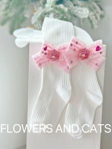 Red Butterfly Knot Princess Style Mid-Calf Socks for Girls Autumn Winter Dragon Year New Year Childrens Tights Flowers And Cats