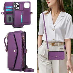 Trường hợp thẻ cho iphone14 Pro Max với dây dây đeo chéo Ốp điện thoại di động Khe cắm thẻ trường hợp bìa bằng da nắp gập với đồ đựng thẻ trường hợp với dây thừng đeo móc vỏ cho Iphone 15 Pro Max 16 Pro Max 11 12 13 Promax 16e 14 15 16 cộng với x XR XS 13