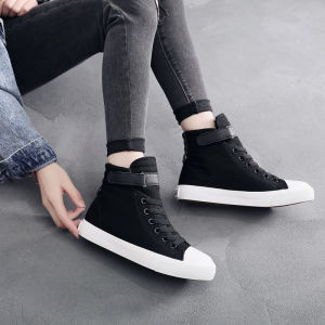 Flying Brand Womens Canvas Boots with Velcro Closure Pure Color K-Style Round Head Toe Ideal for Youth Casual Wear