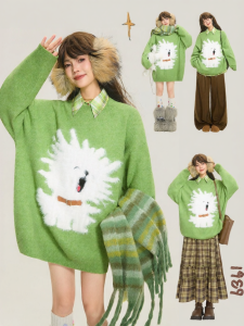 KEIKO | Healing Dog Jacquard Sweater Loose