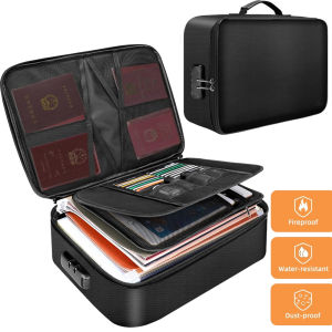 Fireproof Document Box Water-resistant Heat Insulated Portable Laptop Files Home Fire Safe Case with Zipper Multi-compartment