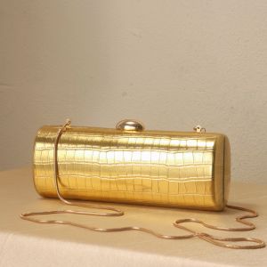 Túi Cầm Tay Bằng Da PU Sang Trọng Màu Vàng Bóng Túi Xách Nữ Thanh Lịch Dành Cho Đám Cưới/tiệc Sinh Nhật Thời Trang Buổi Tối Ví Cứng Có Khóa Cài.