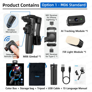 AXNEN | M06 3-Axis Handheld Gimbal AI Tracking Stabilizer with Wireless Lavalier Mic Telescopic Rod for iPhone Android Vlog Video Kit