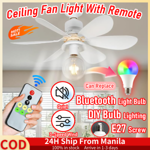 2 In 1 Ceiling Fan With Lights And Remote Inverter For Living Room DIY Replaceable Light Bulb Fan With BLUETOOTH Light Bulb E27 Socket Bulb Fan Smart Ceilings Fan Silent Energy Saving Fan 6 Blades Electric Fan For Bedroom Kitchen