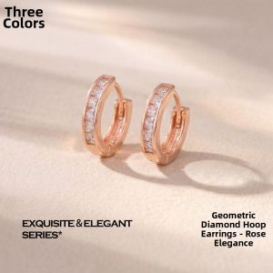 3COLOUR·S | Earrings Rose Gold Simple Ring Design Square Zircon