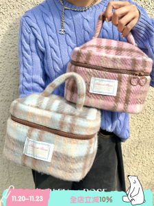 Original Large Ear Makeup Bag Handheld Storage Bleu Et Rose Cotton Linen Material Country of Origin China Colorful Pattern for Everyone