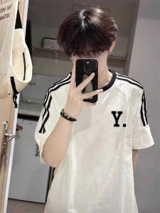 Loose Fit Mens Short Sleeve T-Shirt 100% Cotton Heavyweight White American Letter Print Breathable Summer Fashion Top