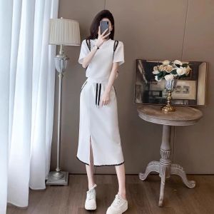 European Goods Black Fashion Outfit Skirt Womens Summer off-Shoulder Western Style Youthful-Looking Casual Sports Short Sleeve Skirt Two-piece Set