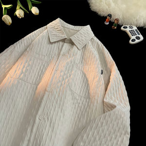 Embossed Beige Apricot Long Sleeves Shirt Mens Fall and Winter Fancy Fashion Brand Jacket Outwear Japanese-Style Retro Stylish Shirt