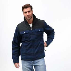 Free Country Olive Plaid Flannel Shirt Sherpa Inner Mens Woodsman Work Jacket Winter Overrun