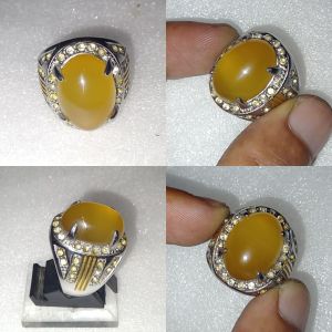 Batu Akik Yaman Sulaiman Kalsedon Yellow Chalcedony Sunkiest Ring Titanium Size 8