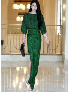 SHANGSHA | Elegant Luxurious Green Advanced Feeling Dress