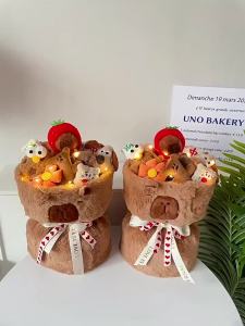 Oldlaiben ช่อดอกไม้ตุ๊กตา เย็บร้อย Stitch ตุ๊กตาช่อดอกไม้ น่ารัก ถุงของขวัญ + การ์ดอวยพร ของขวัญสร้างสรรค์สำเร็จรูป ของที่ระลึก