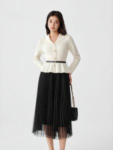 Koradior | Pleated Waist Two-piece Design Wool Knit Dress