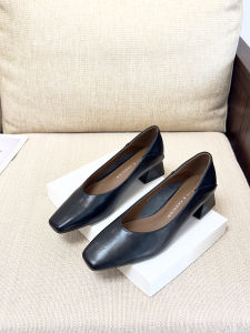 French Style Square Head Single Shoes Womens Chunky Heel mid Heel Work Shoes Black Commute Office Fashion Footwear