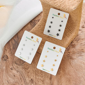 Bộ Bông Tai Hình Ngôi Sao Hình Học Nhỏ - Vàng Bạc Đen Thép Không Gỉ Ngôi Sao Năm Cánh Quà Tặng Trang Sức Dành Cho Phụ Nữ Phong Cách Cổ Điển Thời Trang