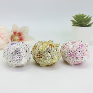 Creative Fashionable Korean Japanese Decorations Full Diamond Plum Blossom Pig Zodiac Small Accessories Storage Jewelry Box Display
