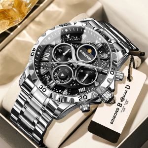 BINBOND | Đồng Hồ Nam BINBOND Cao Cấp Chính Hãng Máy Quartz Kim Dạ Quang Thép Không Gỉ Chức Năng Chronograph Chống Nước Thời Trang Phong Cách Thường Ngày.