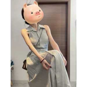 ชุดเดรสเชิ้ตคอปกแขนกุดสไตล์ฝรั่งเศสสำหรับผู้หญิงชุดเดรสแขนกุดคอปกโปโลเก็บเอวเรียบหรูใส่แล้วดูผอมเพรียวใส่ช่วงฤดูร้อนสำหรับคนตัวเล็กเดรสยาว