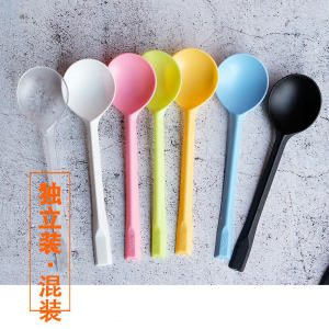 Thickened Plastic Black Frosted Transparent Long Handle Dessert Soup Spoon 1000 Pieces Commercial Takeaway Restaurant Use