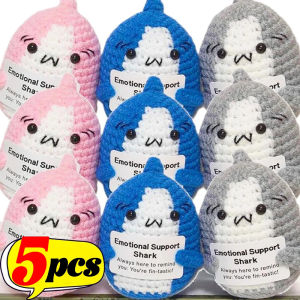 \ud83d\udd25Mini Positive Energy Handmade Plush Crochet Doll Cartoon Shark Doll Knitted Toy DIY Desktop Room Decoration Childrens New Year Gift