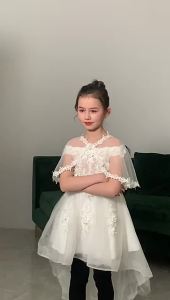 2-12 Years Summer Girls Mesh Jacket Spring Flowers Little Princess Cloak Shawl Piano Performance Birthday Party New Kids Clothes