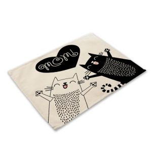 【Night Cat Tale】Black Cat Print Linen Placemat Heat-Resistant & Durable Home Dining Table Placemat