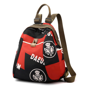 Womens 2024 New Fashion Casual Travel Oxford Cloth Canvas Backpack Waterproof Shoulder Bag Commuter Style Zipper Closure