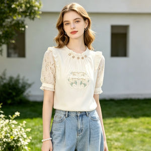puella | Chinese Style Versatile Slimming Short Sleeve Embellished Shirt