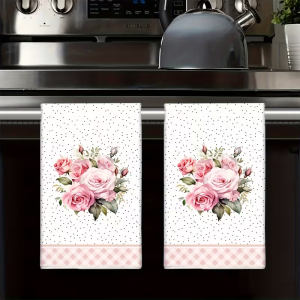 2-Piece Modern Kitchen Towel Set - Super Absorbent Quick-Drying Dishcloths for Cooking and Baking Perfect Housewarming Gift Decorative Tea Towels with Cartoon Designs Machine Washable.