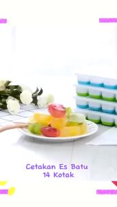 Cetakan Es Batu 14 Kotak Dengan Tutup Cetakan Puding Agar-Agar Jelly Cokelat Yogurt / Ice Cube Tray 14 Slot Cetakan Ager