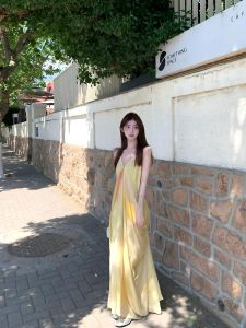 Váy Đi Biển Phong Cách Pháp Hở Lưng Váy Mùa Hè Váy Đi Chơi Váy Không Tay Váy Xếp Nếp Váy Nữ