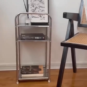 ชั้นวางของ สเตนเลส ชั้นวาง ข้างเตียง โต๊ะเตียง เหมาะสำหรับห้องนอน ห้องนั่งเล่น และห้องน้ำ ชั้นเก็บของ 3 ชั้น