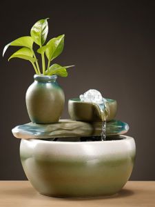 Modern Minimalist Ceramic Fountain Ornament Office Desktop Living Room Decorative Accessories Circulating Crystal Ball Waterfall