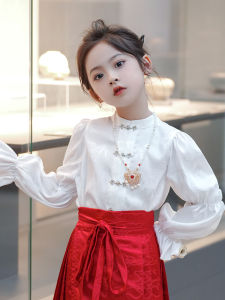 Childrens Long Sleeve Shirt Autumn Fashionable Little Girl Polo Neck Design Polyester Fabric Printed Pattern round Collar Top