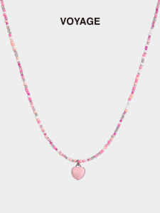 ZHENGZHAO | Pink Heart Dangle Necklace Summer Feel-good Female Stylish Lightweight Luxury Small-Crowd Clavicle Chain