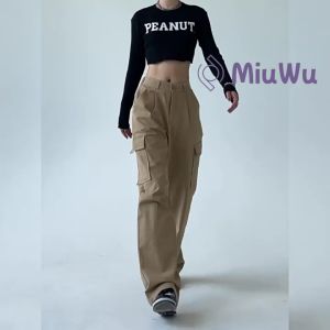 MiuWu H1194 Celana Cargo Wanita Highwaist Wide Leg Loose Pants Cargo Korean Style/Celana Kargo Wanita Import