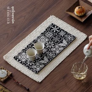 ผ้าปูโต๊ะชาสไตล์จีนโบราณ ผ้าซับมูกางเขน ผ้าปูโต๊ะชา ผ้าปูโต๊ะชาแบบกันความร้อน ผ้าปูโต๊ะชาแบบดูดซับน้ำระดับไฮเอนด์