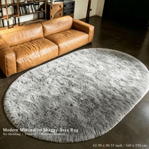 VIKAMA White Oval Shaggy Rug Fluffy Long Pile Area Rug Non Slip Soft Plush Carpet for Living Room Bedroom Nursery Decor