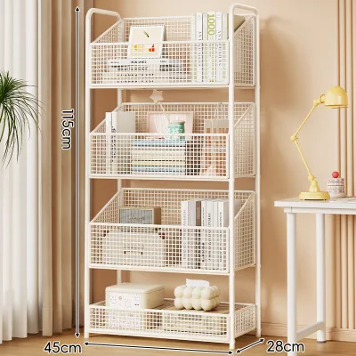 wubuwei | Mobile Rolling Bookshelf Desk Side Multi-Layer Storage Rack Easy Assembly Metal Bookcase for Home Dormitory with Wheels
