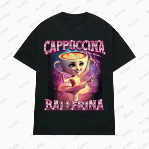 Cappuccina Ballerina Funnu Italian Brainrot Meme Tshirt Men Women Fashion Short Sleeve Surfing Tees Casual Cotton Kids/Adult Top