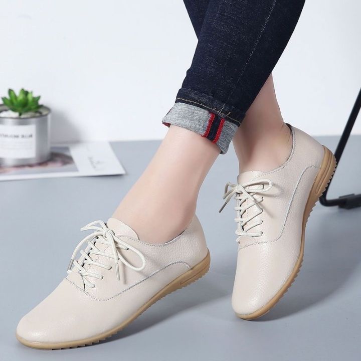 35-41 Large size women Korean fashion Flat leather shoes lace up