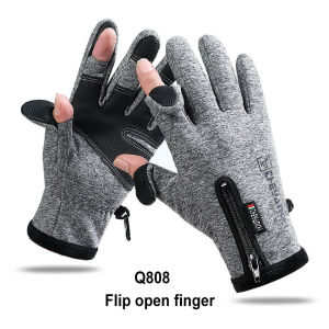 LOOGDEEL 2 Finger Flip Windproof Women Men Gloves Waterproof Winter Fishing Gloves Velvet Warm Protection Fish Angling Gloves