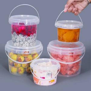 Bucket with Seal Clear Storage Plastic Container Pail Food Packaging Canister 1L 0.5L 0.75L